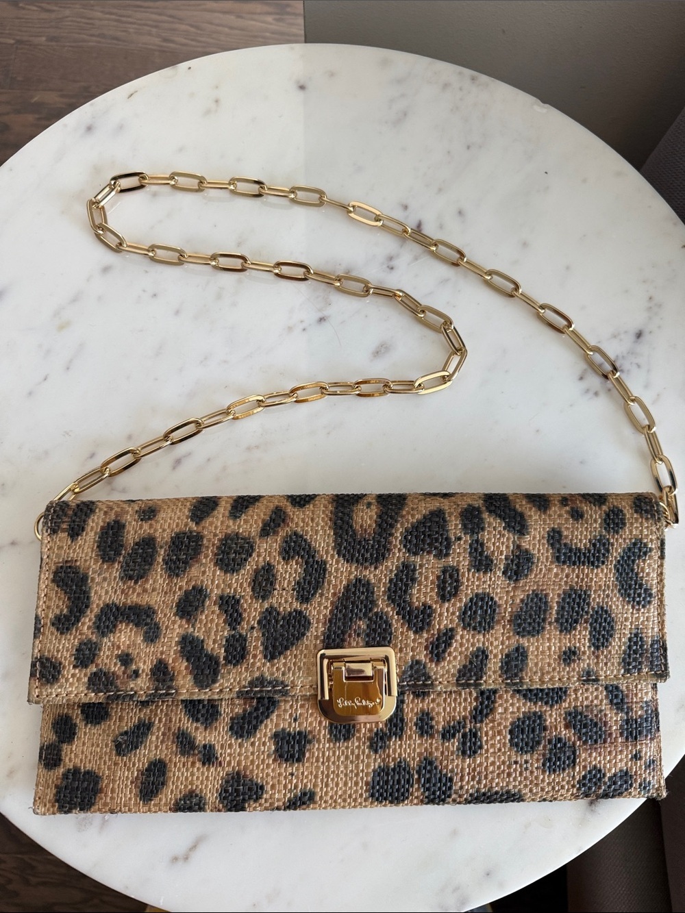 Lilly Pulitzer Leopard Print Chain Shoulder Bag in Brown